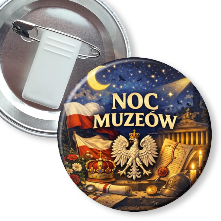 przypinka z żabką i agrafką Noc Muzeów - symbole narodowe