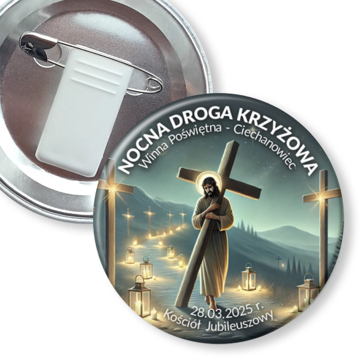 przypinka z żabką i agrafką Nocna Droga Krzyżowa