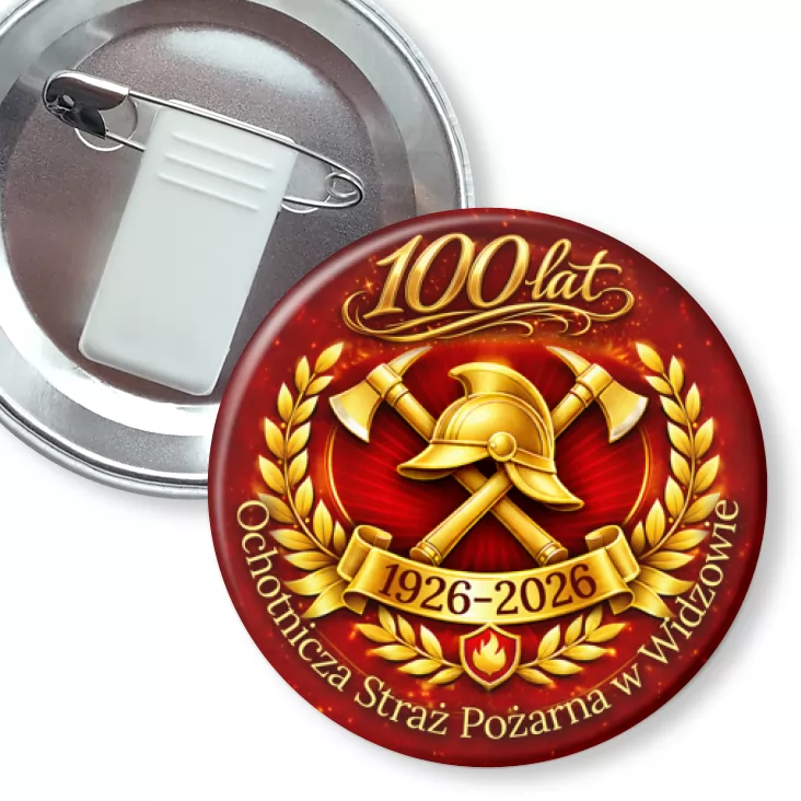 przypinka z żabką i agrafką Ochotnicza Straż Pożarna w Widzowie 100 lat