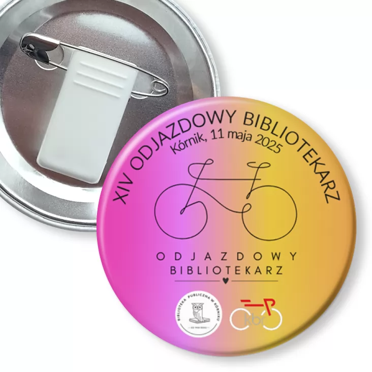 przypinka z żabką i agrafką Odjazdowy Bibliotekarz 2025