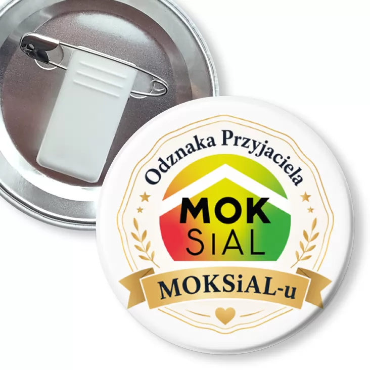 przypinka z żabką i agrafką Odznaka Przyjaciela MOKSiAL-u