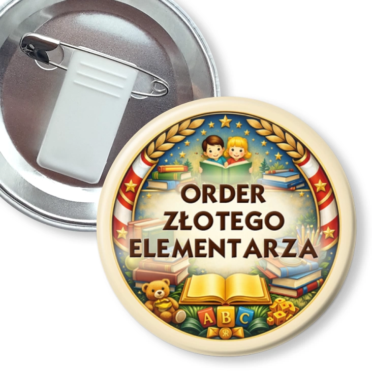 przypinka z żabką i agrafką Order Złotego Elementarza