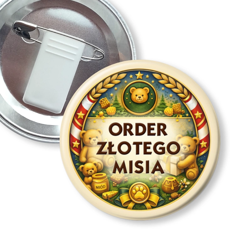 przypinka z żabką i agrafką Order Złotego Misia