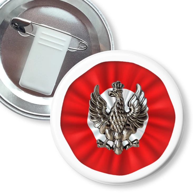 przypinka z żabką i agrafką Orzełek historyczny biało-czerwona kokarda
