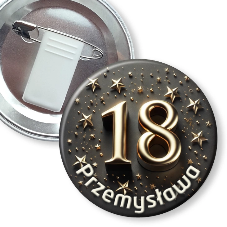przypinka z żabką i agrafką Osiemnastka gwiazdy 3d