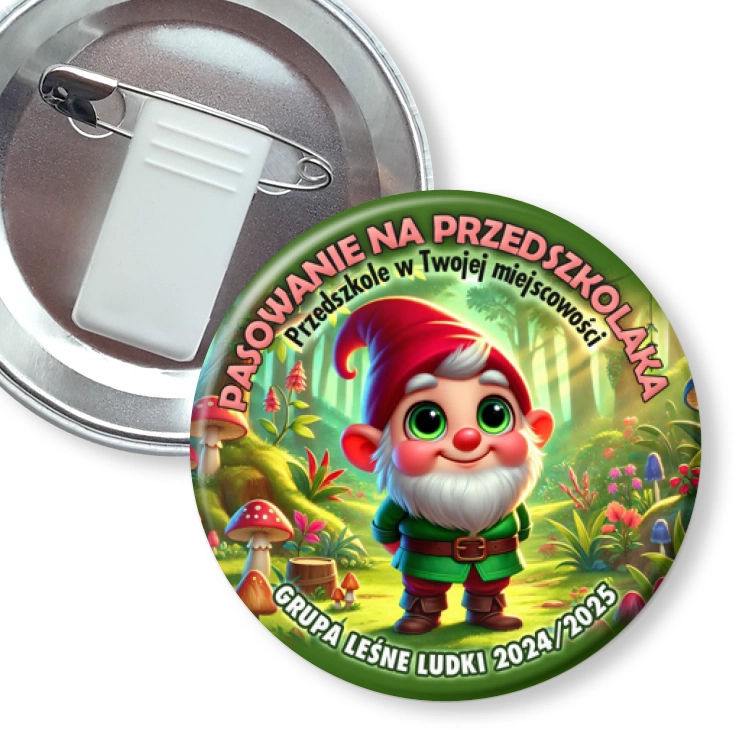 przypinka z żabką i agrafką Pasowanie na przedszkolaka grupa Leśne Ludki