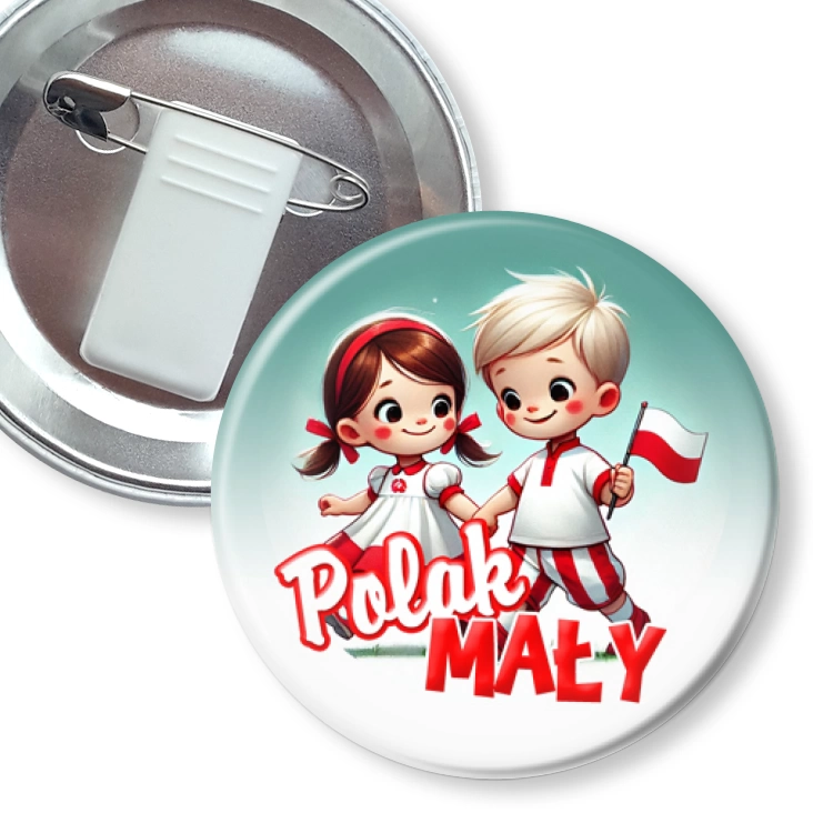 przypinka z żabką i agrafką Polak Mały chłopiec i dziewczynka