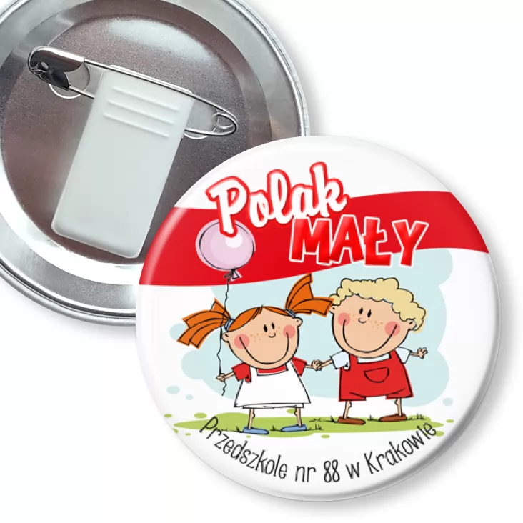 przypinka z żabką i agrafką Polak Mały Przedszkole nr 88 w Krakowie
