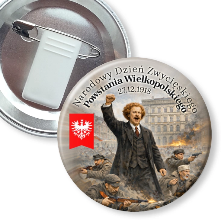 przypinka z żabką i agrafką Powstanie Wielkopolskie Ignacy Jan Paderewski z powstańcami