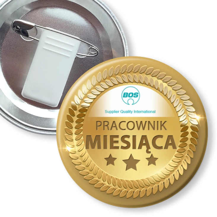 przypinka z żabką i agrafką Pracownik miesiąca Bos