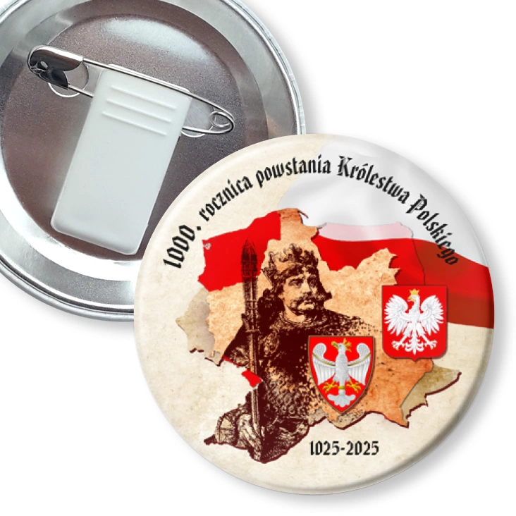 przypinka z żabką i agrafką 1000. rocznica powstania Królestwa Polskiego historyczna mapa