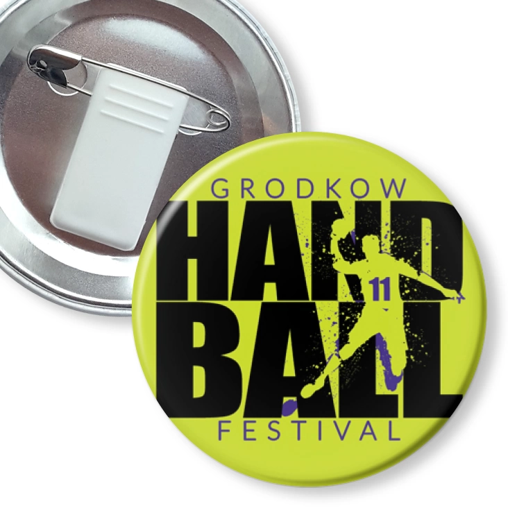 przypinka z żabką i agrafką 11 Grodków Handball Festival