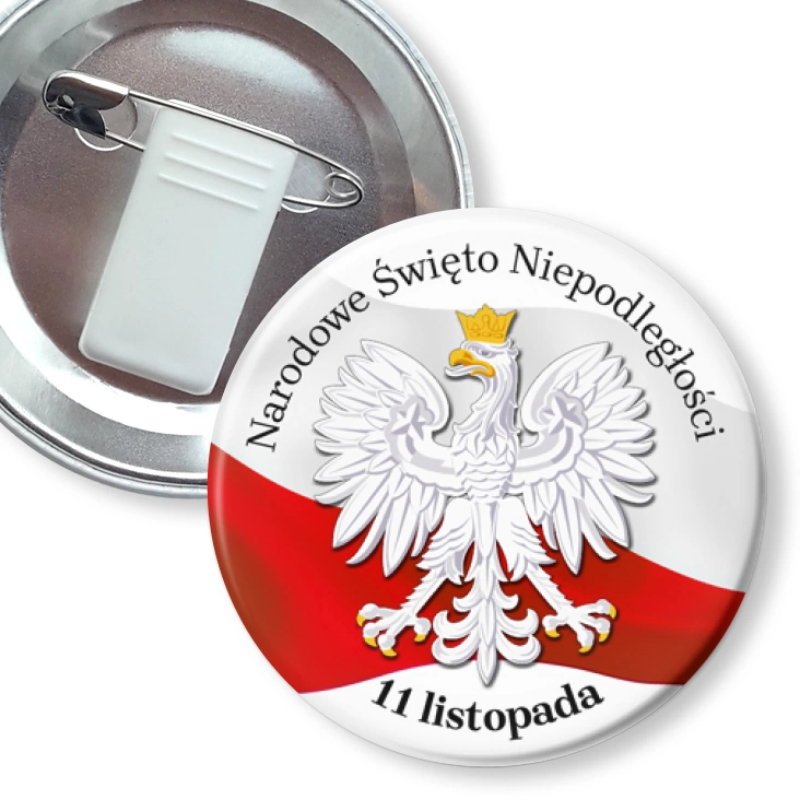 przypinka z żabką i agrafką 11 listopada Narodowe Święto Niepodległości