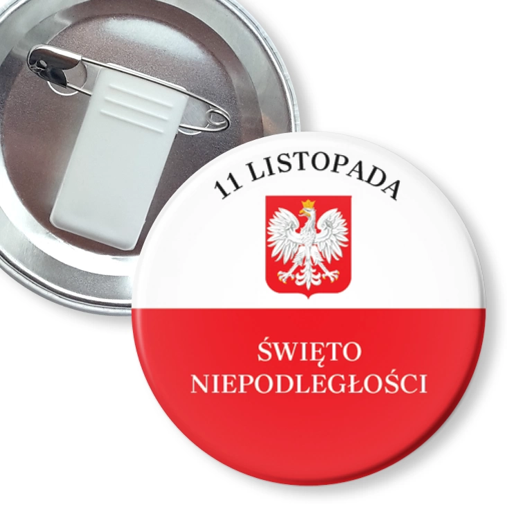 przypinka z żabką i agrafką 11 Listopada Święto Niepodległości