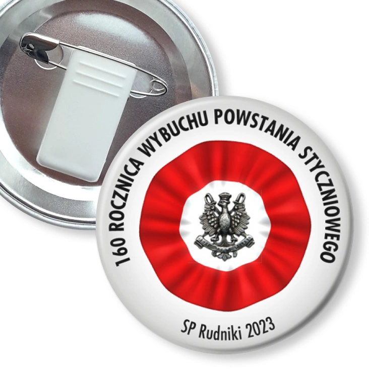 przypinka z żabką i agrafką 160. Rocznica wybuchu Powstania Styczniowego SP Rudniki