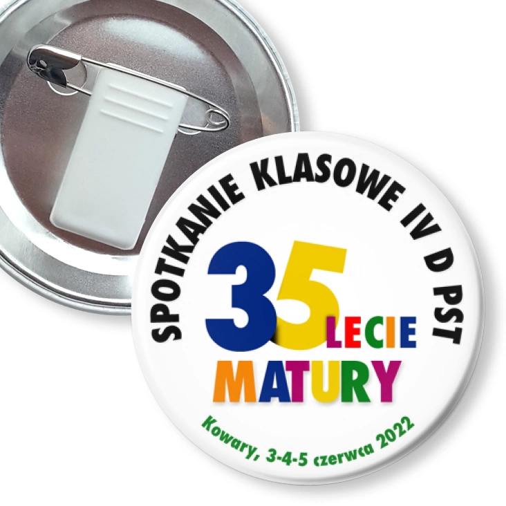 przypinka z żabką i agrafką 35-lecie Matury Spotkanie klasowe