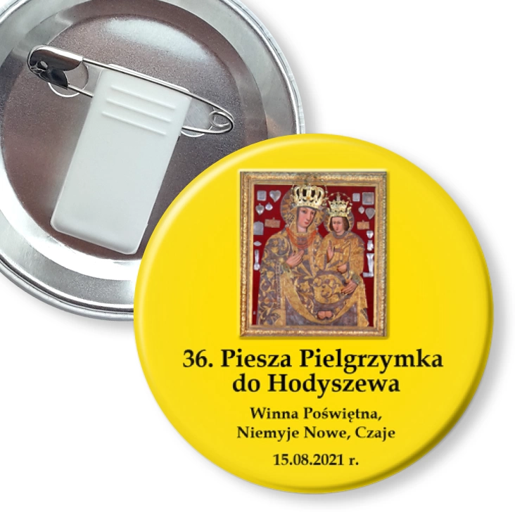 przypinka z żabką i agrafką 36. Piesza Pielgrzymka do Hodyszewa