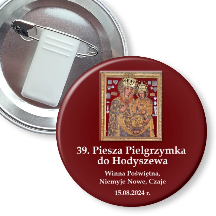 przypinka z żabką i agrafką 39. Piesza Pielgrzymka do Hodyszewa