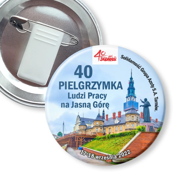 przypinka z żabką i agrafką 40 Pielgrzymka Ludzi Pracy na Jasną Górę Grupa Azoty