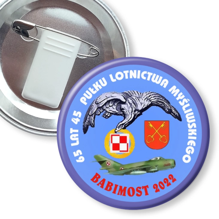 przypinka z żabką i agrafką 65 lat 45 Pułku Lotniczego Babimost 2022