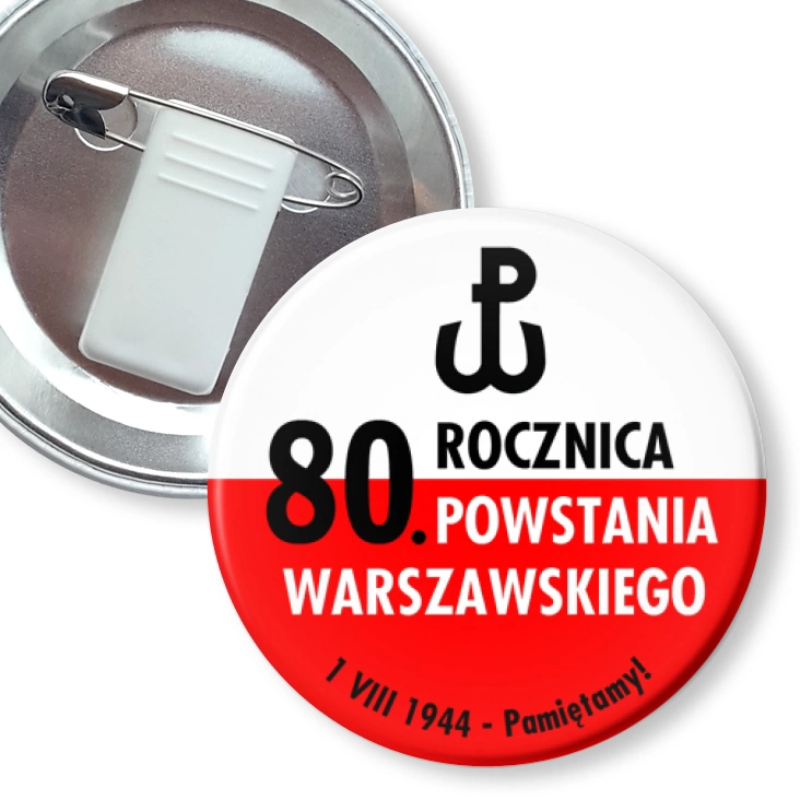 przypinka z żabką i agrafką 80. rocznica Powstania Warszawskiego