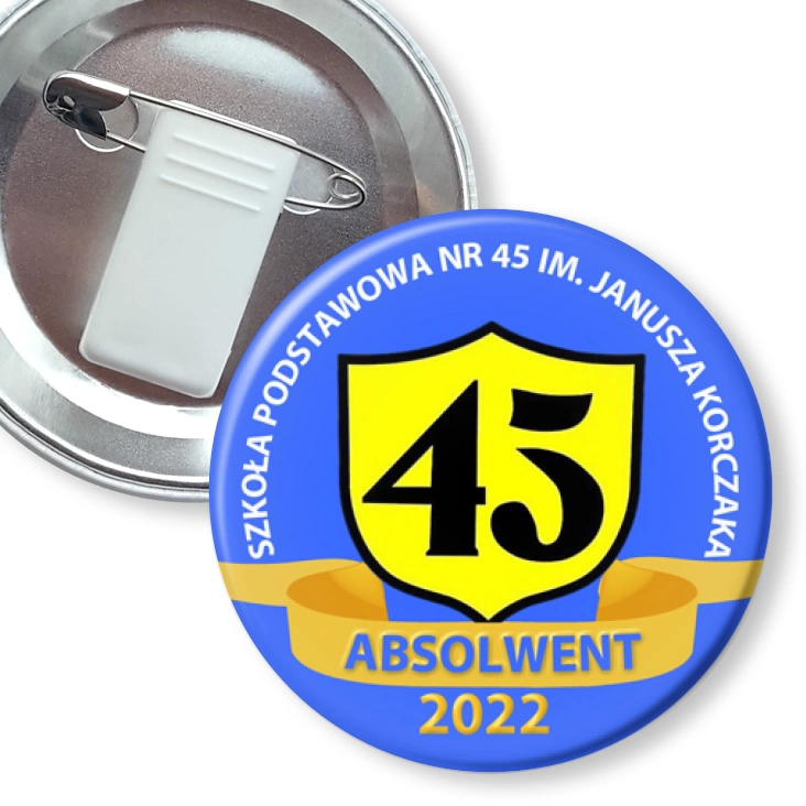 przypinka z żabką i agrafką Absolwent SP 45 w Sosnowcu