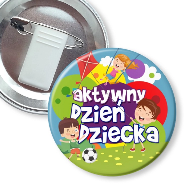 przypinka z żabką i agrafką Aktywny Dzień Dziecka