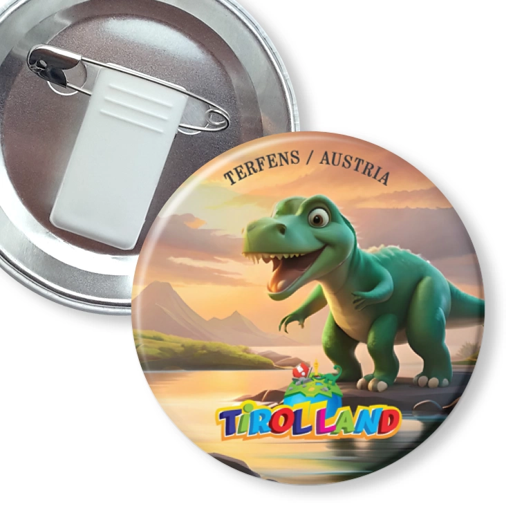 przypinka z żabką i agrafką Bajkowy tyranozaur Tirolland