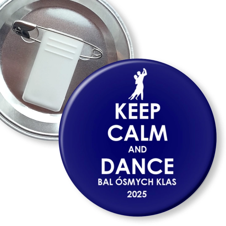 przypinka z żabką i agrafką Bal Ósmych Klas keep calm and dance