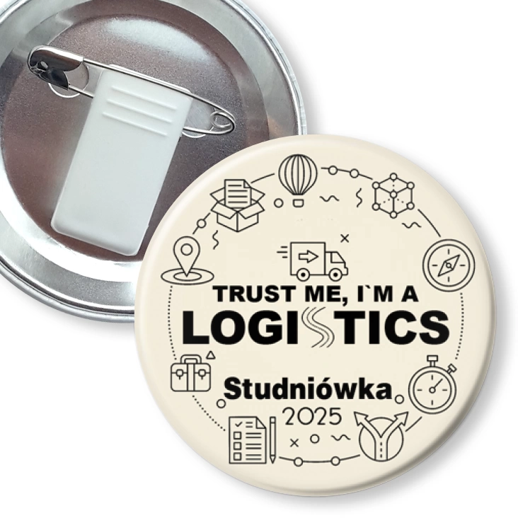 przypinka z żabką i agrafką Studniówka beżowa trust me I am Logistic