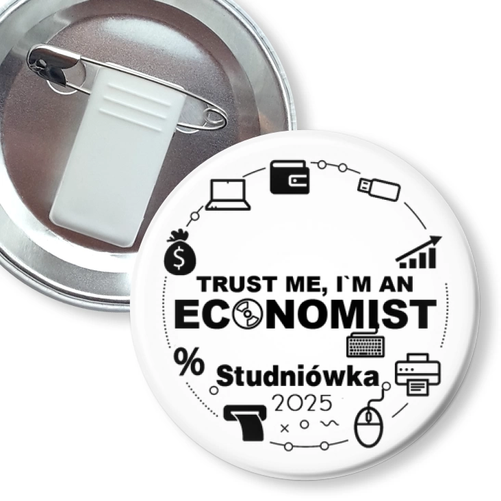 przypinka z żabką i agrafką Studniówka biała trust me I am Economist