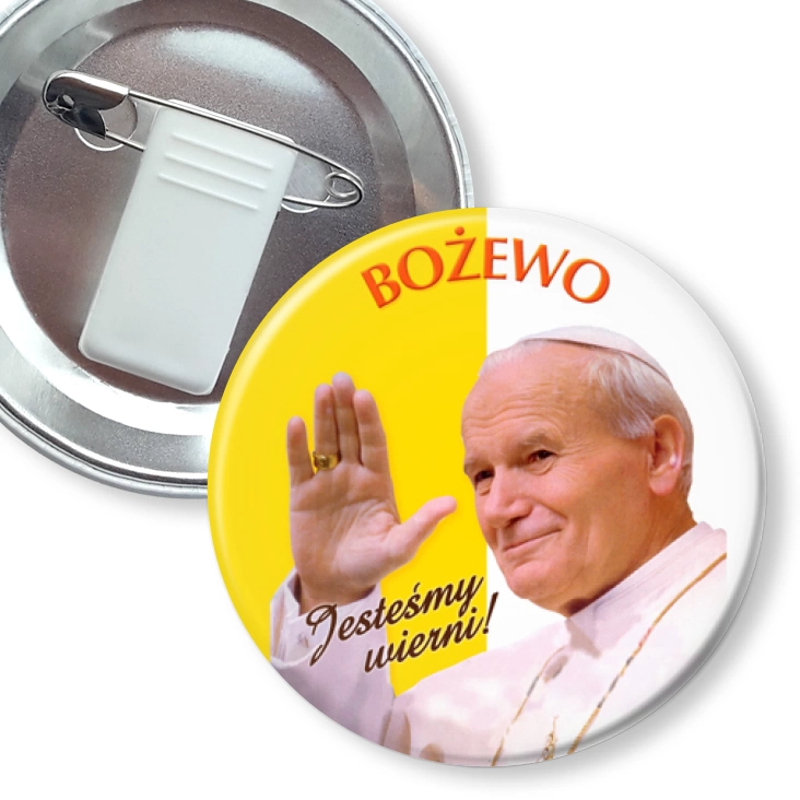 przypinka z żabką i agrafką Bożewo Jesteśmy wierni