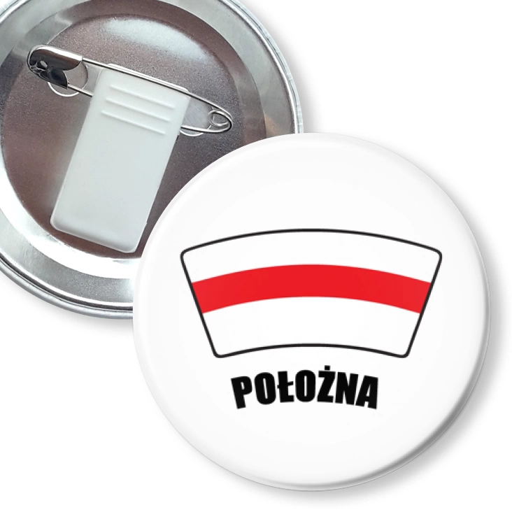 przypinka z żabką i agrafką Czerwony czepek położna