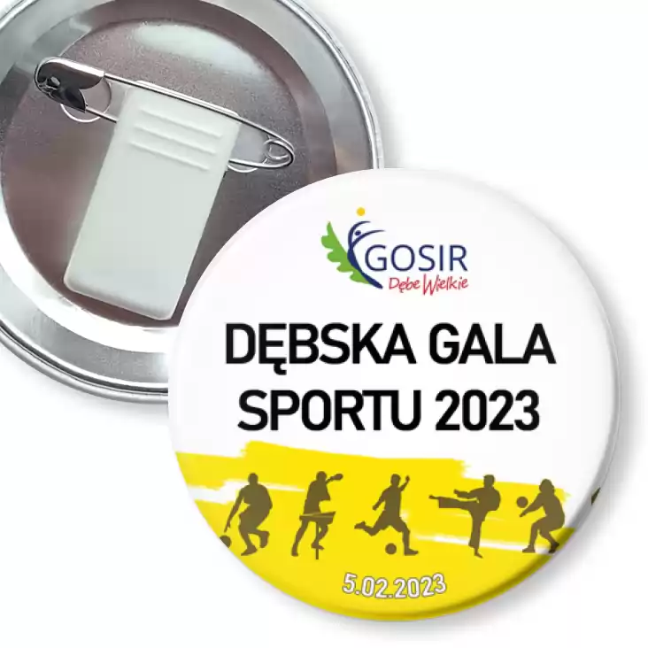 przypinka z żabką i agrafką Dębska Gala Sportu 2023