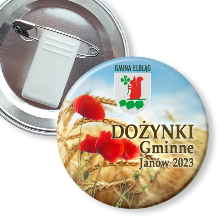 przypinka z żabką i agrafką Dożynki Gmina Elbląg