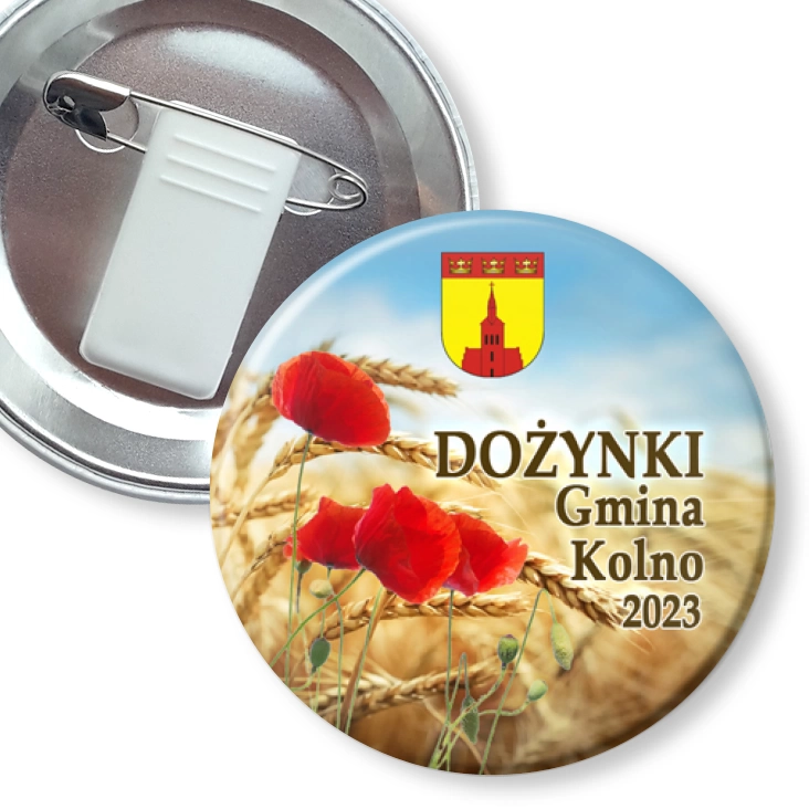 przypinka z żabką i agrafką Dożynki Gmina Kolno