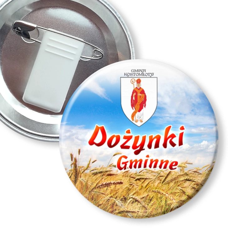 przypinka z żabką i agrafką Dożynki Gmina Kostomłoty