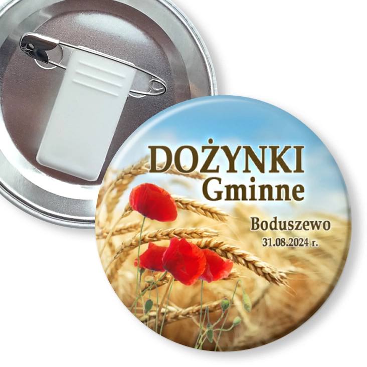 przypinka z żabką i agrafką Dożynki Gminne Boduszewo 2024