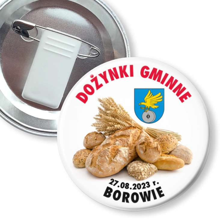 przypinka z żabką i agrafką Dożynki Gminne Borowie