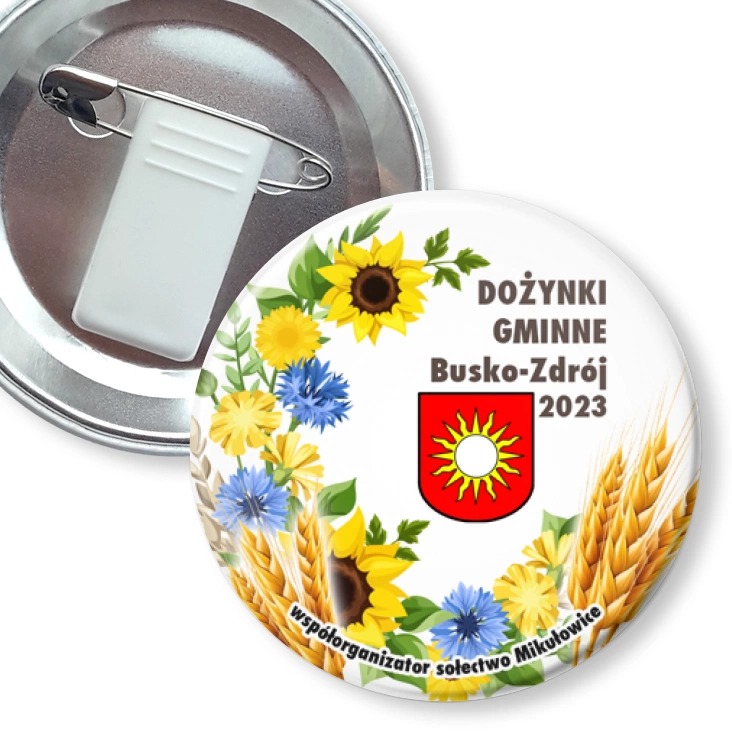 przypinka z żabką i agrafką Dożynki Gminne Busko-Zdrój 2023