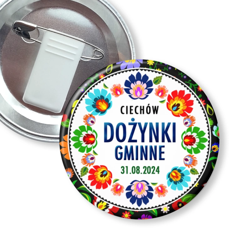 przypinka z żabką i agrafką Dożynki Gminne Ciechów 2024