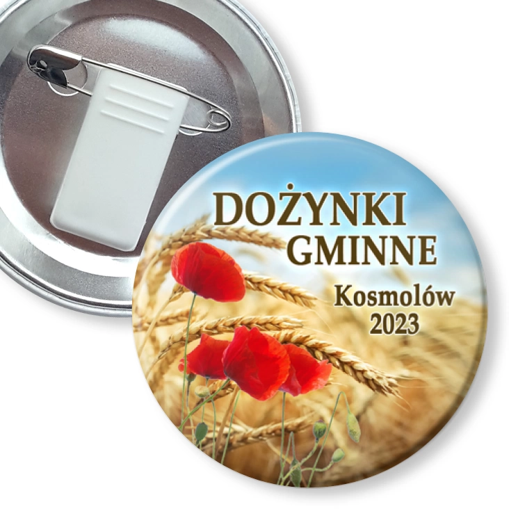 przypinka z żabką i agrafką Dożynki Gminne Kosmolów 2023
