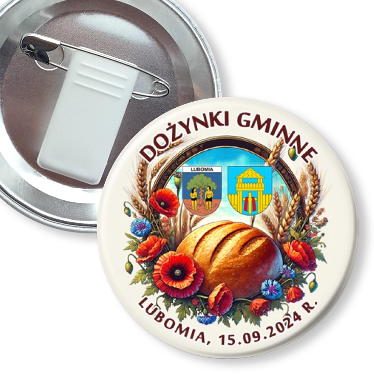 przypinka z żabką i agrafką Dożynki Gminne Lubomia 2024