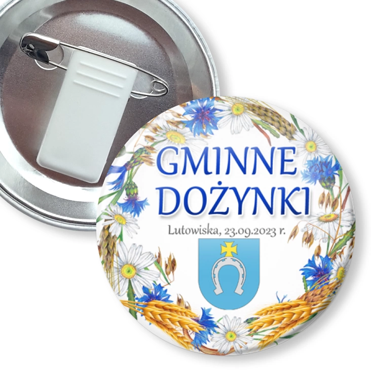 przypinka z żabką i agrafką Dożynki Gminne Lutowiska 2023