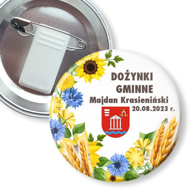 przypinka z żabką i agrafką Dożynki Gminne Majdan Krasieniński 2023