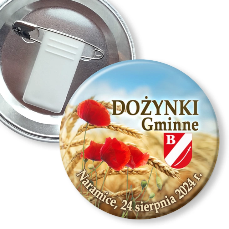 przypinka z żabką i agrafką Dożynki Gminne Naramice 2024