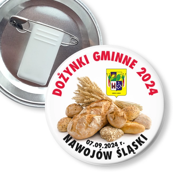 przypinka z żabką i agrafką Dożynki Gminne Nawojów Śląski 2024