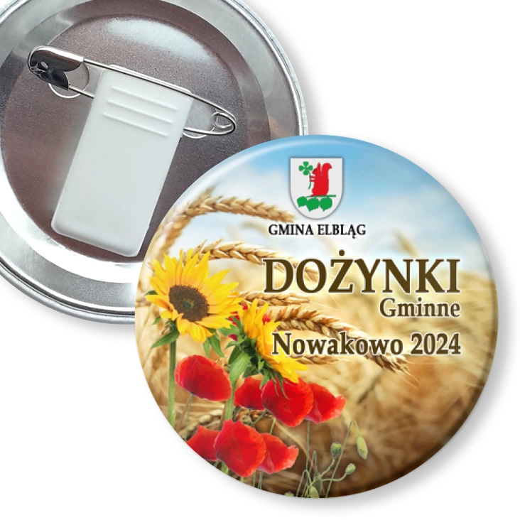 przypinka z żabką i agrafką Dożynki Gminne Nowakowo 2024