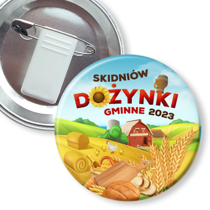 przypinka z żabką i agrafką Dożynki Gminne Skidniów 2023