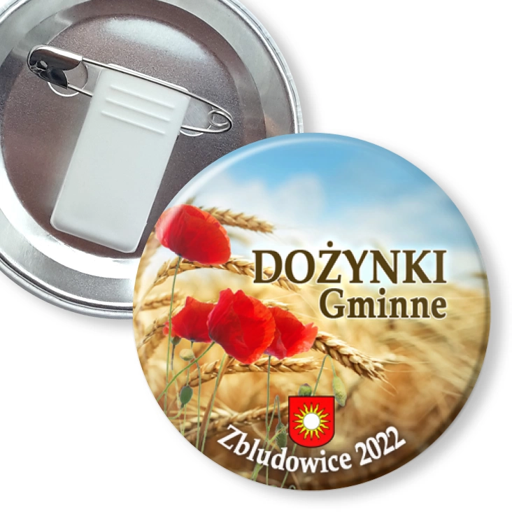 przypinka z żabką i agrafką Dożynki Gminne Zbludowice 2022